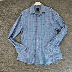 Johnnie O Mens Large Blue Purple Plaid Button Down Shirt Long Sleeve 100 Cotton‎